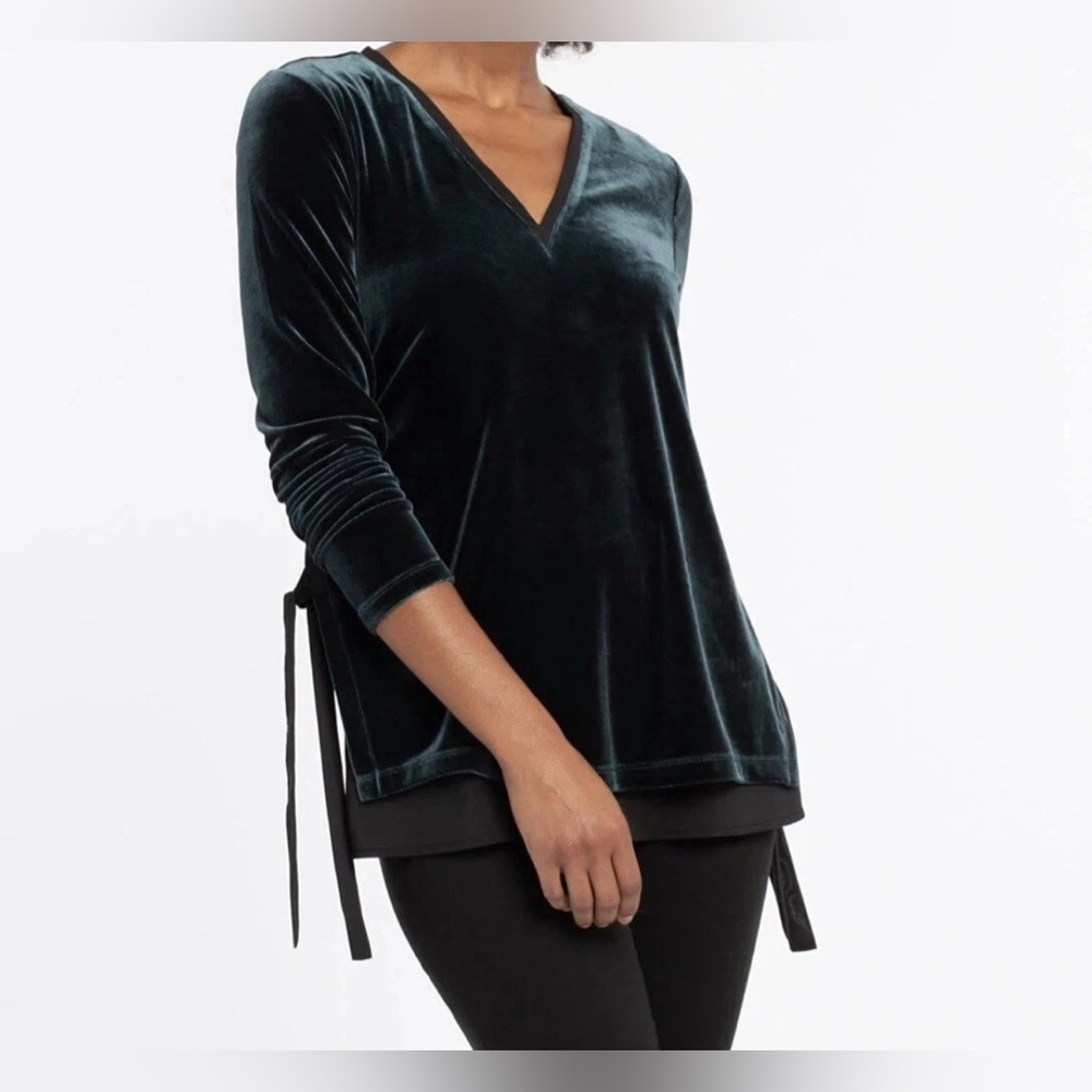 Nic + Zoe Felicity Side-Tie Velvet Top Green Black Size 1X